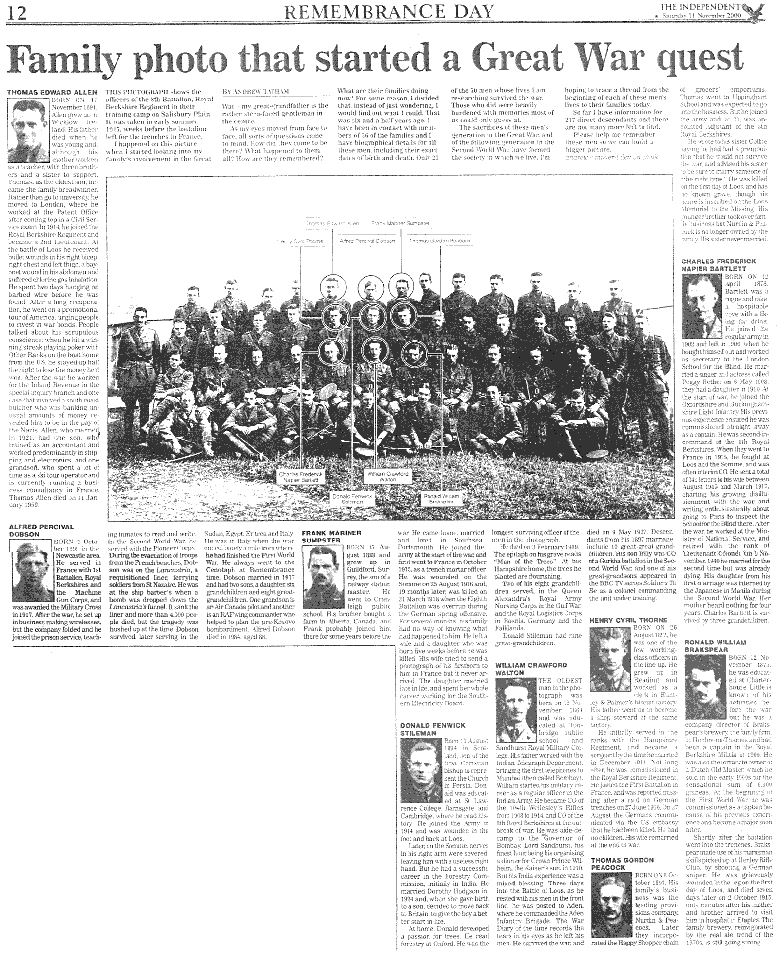 Article in 'The Independent', 11 November 2000 - (348 KB - will probably take a while to load)